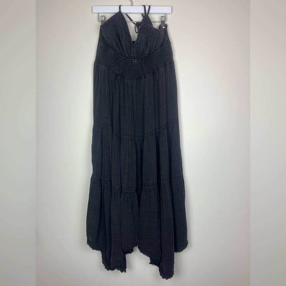 ANTHROPOLOGIE The Teagan Smocked Halter Dress Gauzy Cotton Washed Black Dress XL - Picture 4 of 8